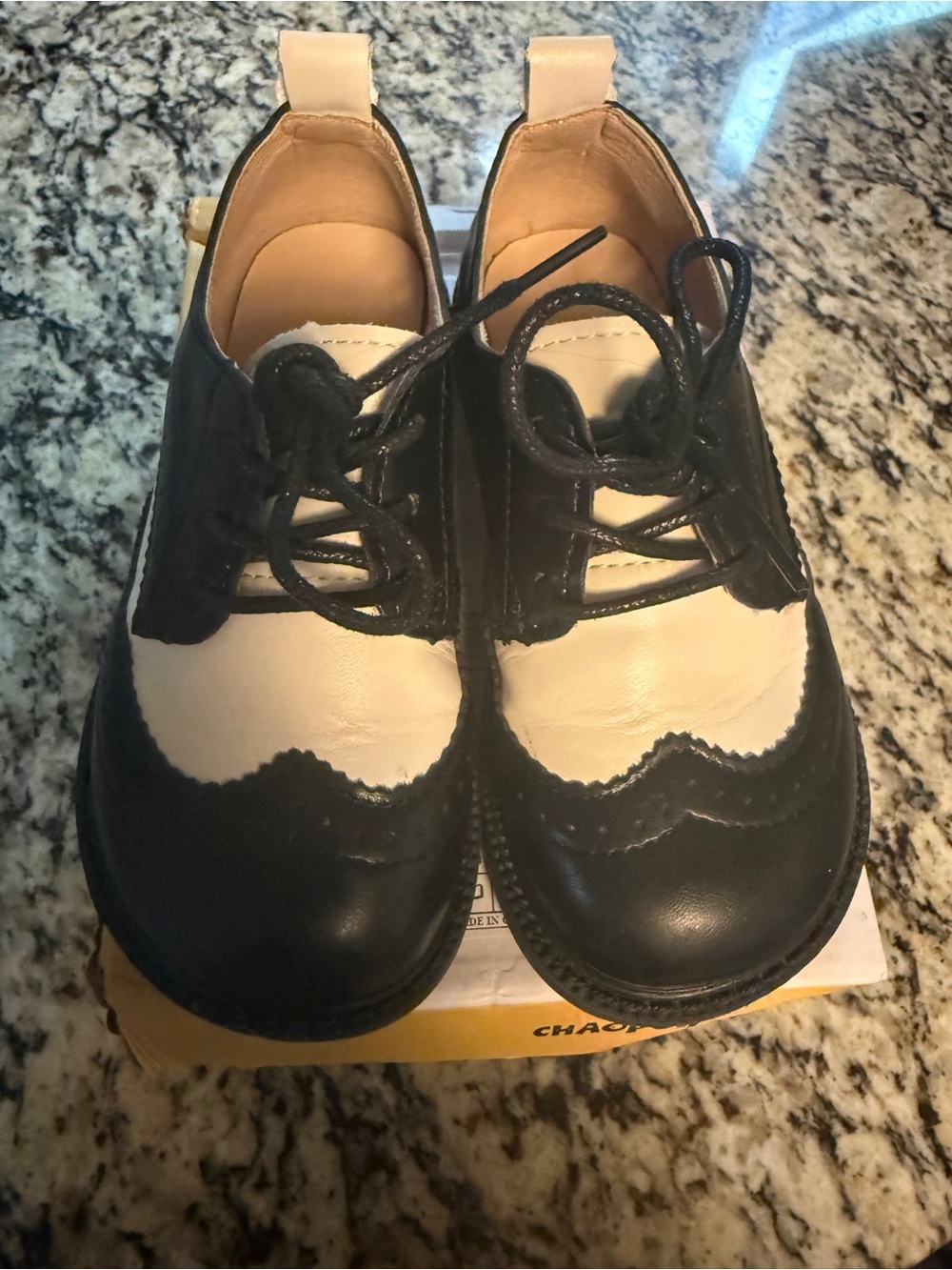 Classic Two-Tone Kids Lace-Up Dress Shoes - Black & Cream